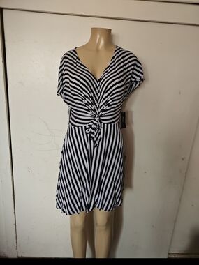 Andree Black & White Striped Tie-Front Mini Dress